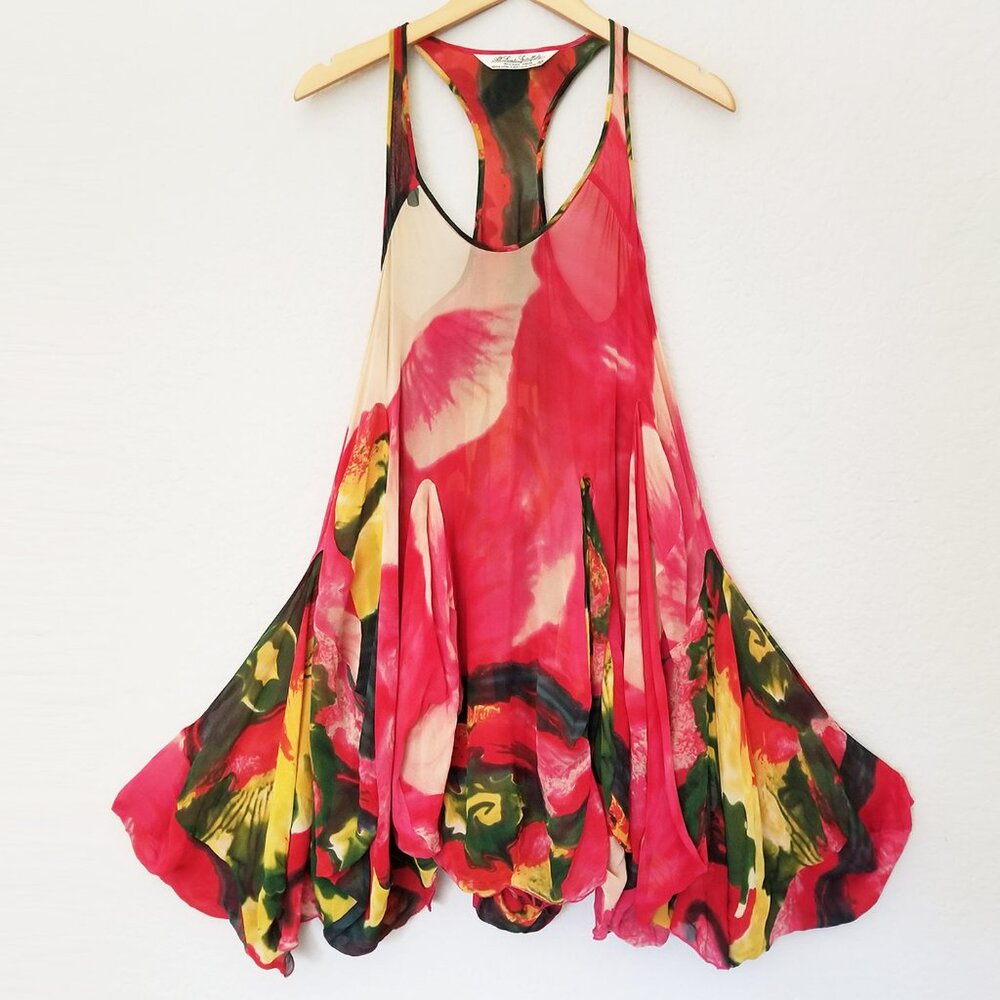 AllSaints Lolita Floral Asymmetrical 100% Silk Dress Iconic Parachute UK 10 US 6